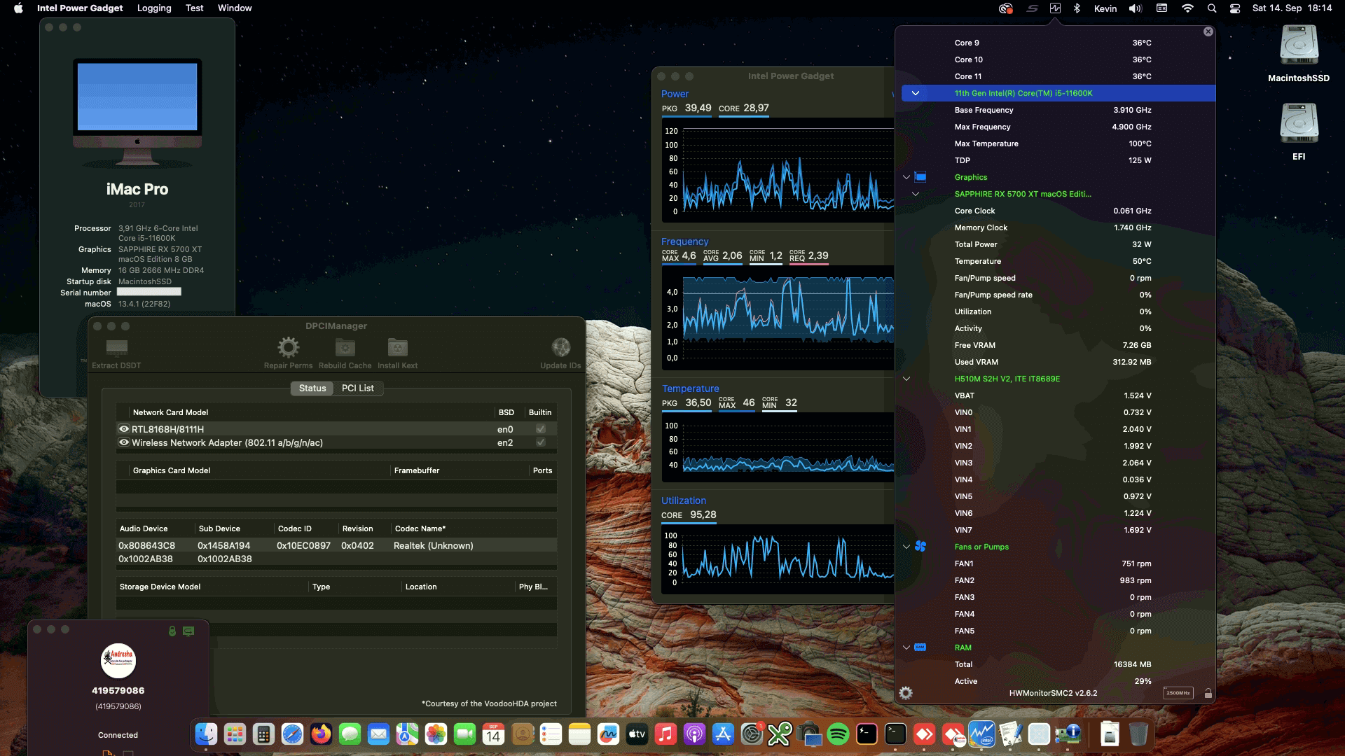Success Hackintosh macOS Ventura 13.4.1 Build 22F82 in Gigabyte H510M S2H V2 + Intel Core i5 11600K + Sapphire RX 5700 XT
